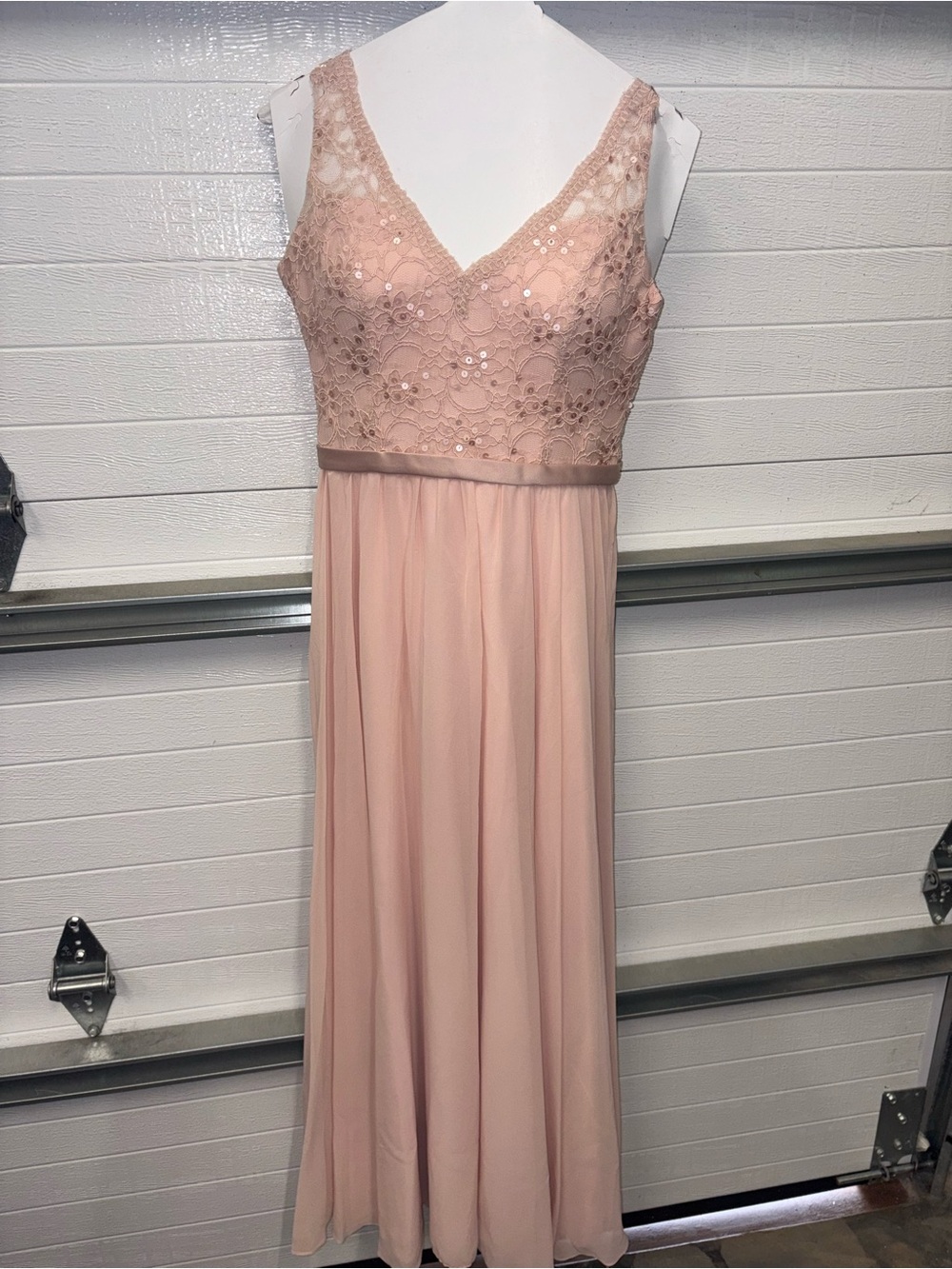 Mori Lee Blush Lace Bodice Chiffon Maxi Dress